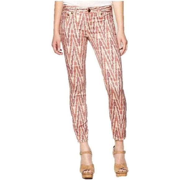 Free People low rise pink Ikat Skinny Cropped Jeans ladies size 29 - Picture 1 of 9